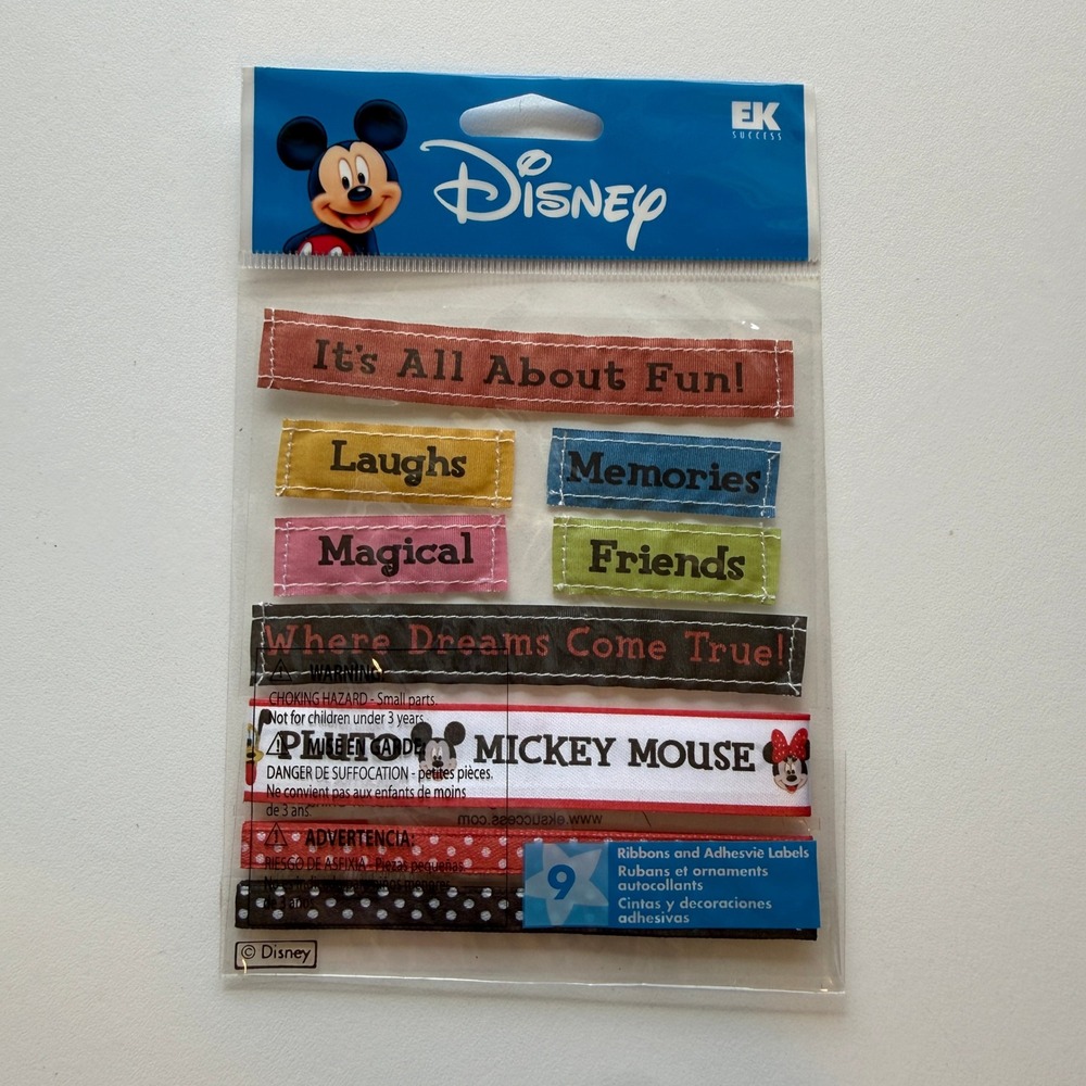 Disney EK Success Mickey Mouse Ribbons and Adhesive Labels 9pc Set DRM001 NEW
